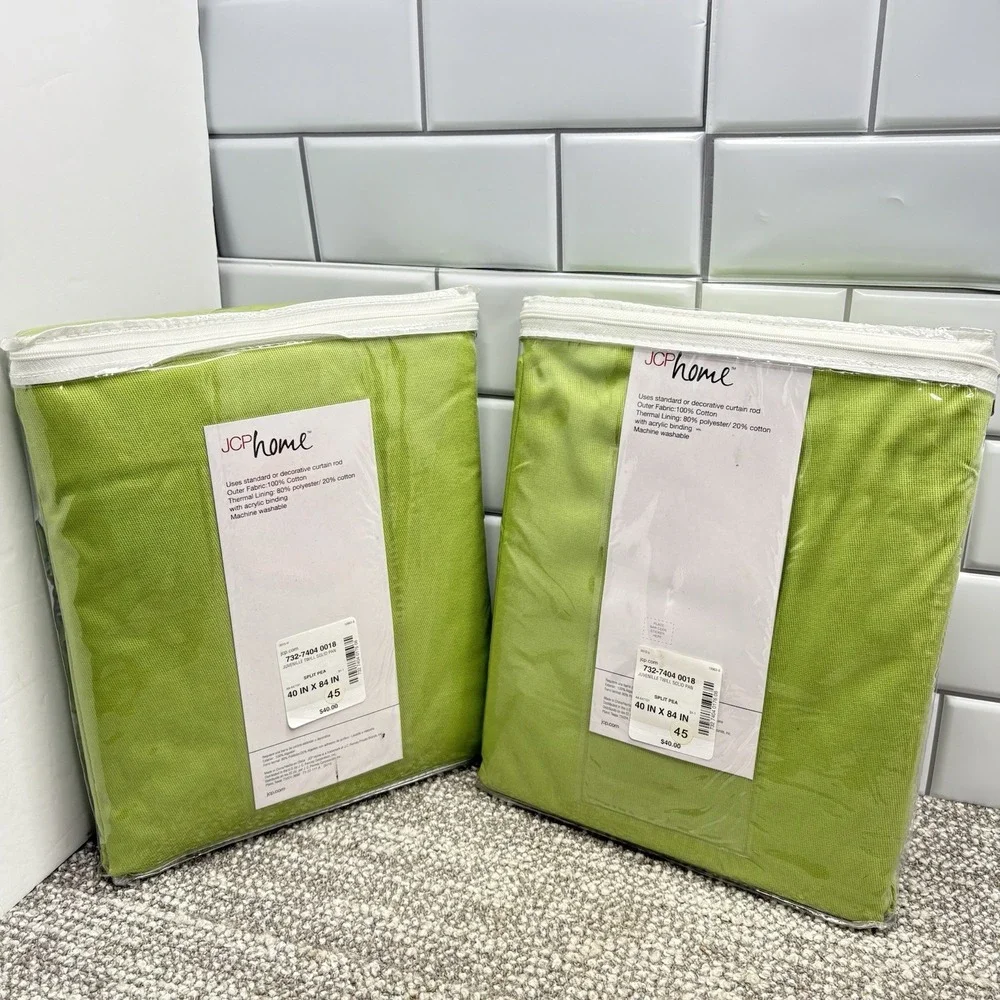 JC Penney Grommet Curtains Set Of 2 Panels New Split Pea Color 40 X 84 NOS VTG‎